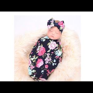 Flower headband with matching receiving blanket